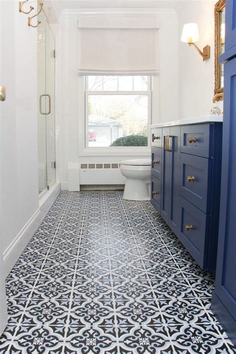 navy and white floor tile